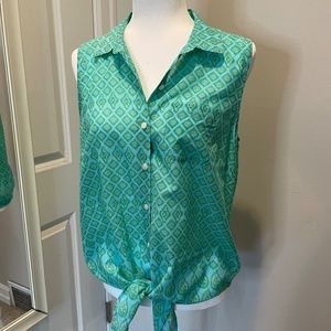 J Jill Green/Yellow Sleeveless Tie-Front Blouse - MP